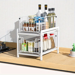 2 Tier Sliding Basket Drawer Organizer for Kitchen and Bathroom Storage