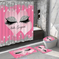Sparkling Eyelash Shower Curtain Set with Non Slip Bath Mat