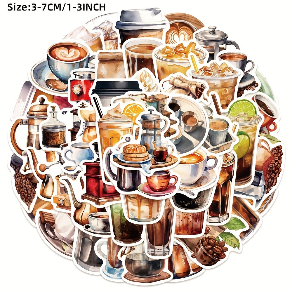 50pcs Coffee Series Graffiti Stickers Laptop Helmet Water Cup Sticker Pack