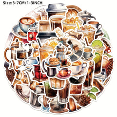 50pcs Coffee Series Graffiti Stickers Laptop Helmet Water Cup Sticker Pack