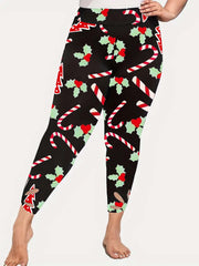 Women's Plus Christmas Candy Print Side Cut Out High Rise Skinny Trousers