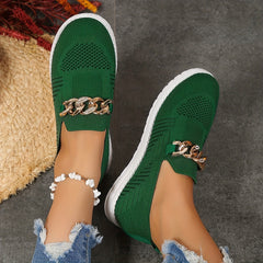 Women's Chain Decor Mesh Slip On Flatform Shoes Lightweight Walking Shoes