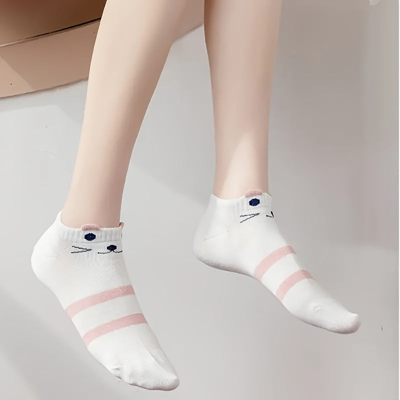 Teen's Cartoon Cat Pattern Liner Anklet Socks Soft Breathable Non Slip Socks