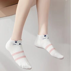 Teen's Cartoon Cat Pattern Liner Anklet Socks Soft Breathable Non Slip Socks