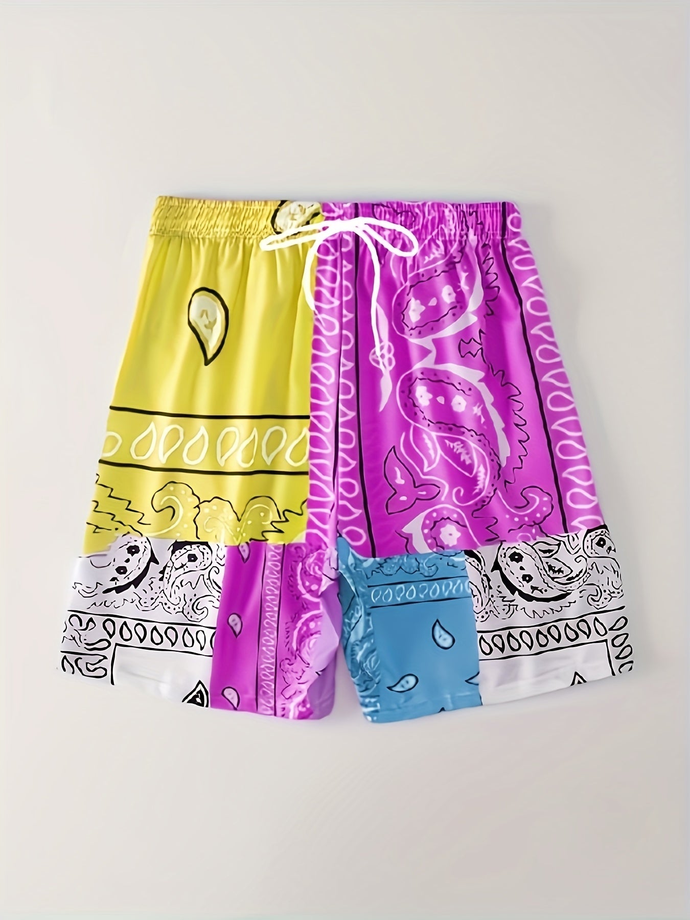 Block Digital Print Men's Drawstring Shorts Swim Wear Casual Swim Trunks