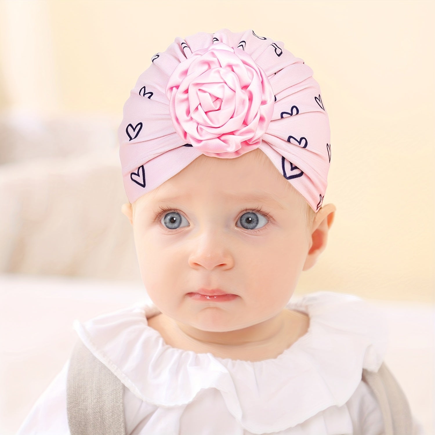 Baby Beanie Turban Hat With Flower For Four Seasons