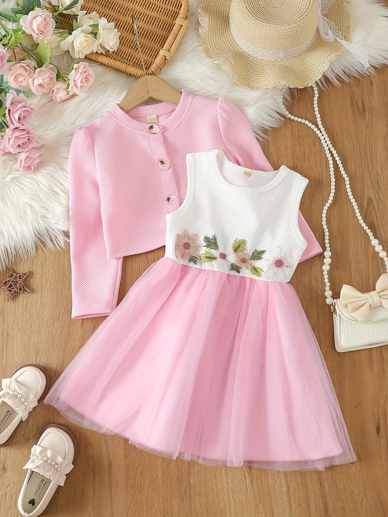 Girls Long Sleeve Jacket & Plaid Skirt Set for Party