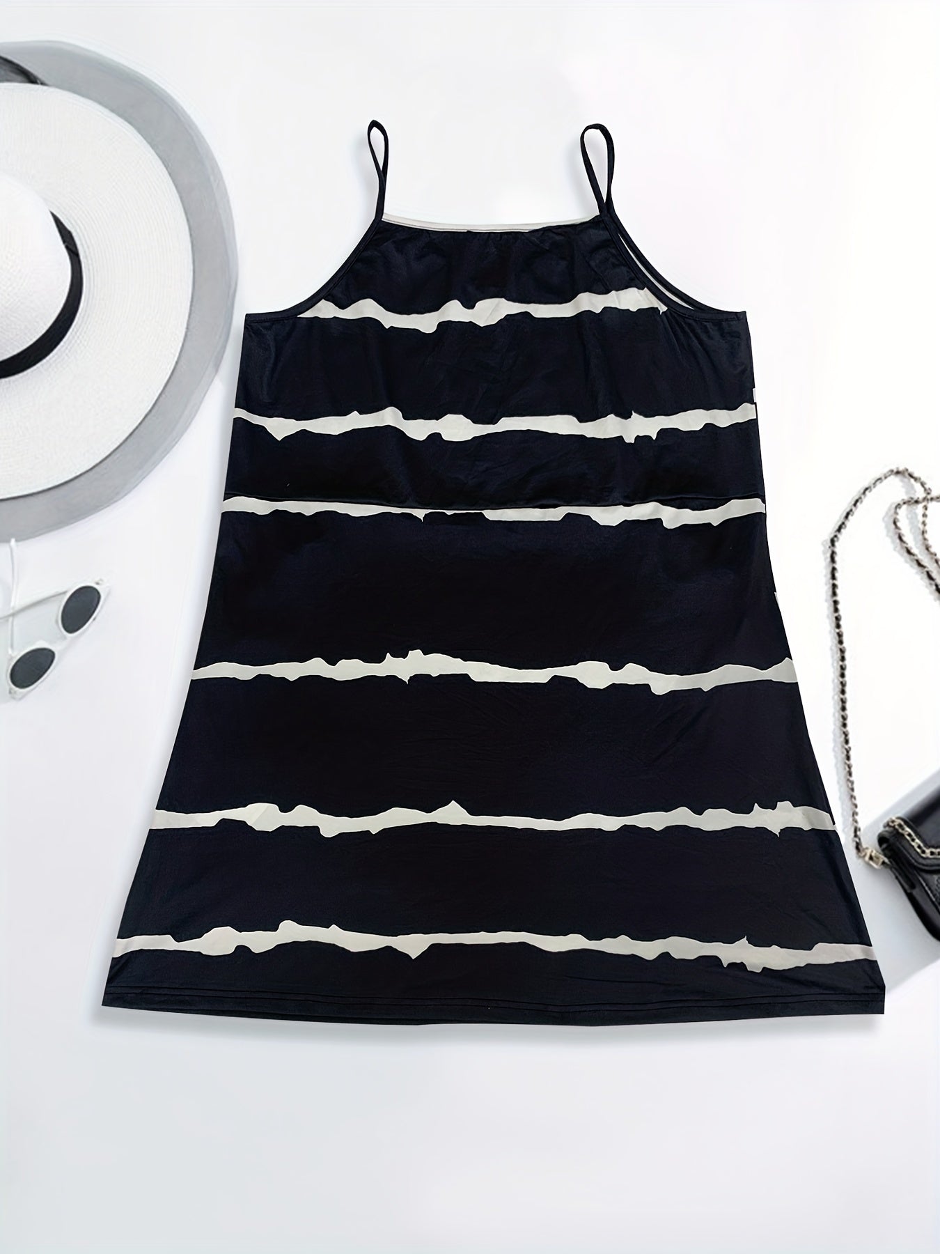Striped V Neck Mini Cami Dress With Pockets