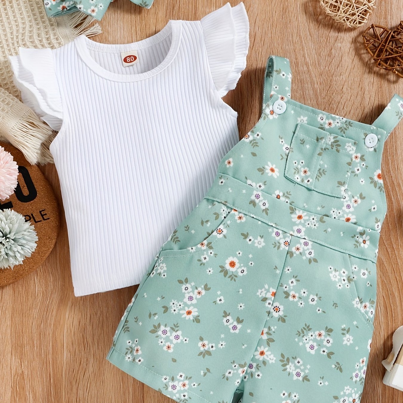 Baby Girls Floral Top & Overalls Set for Summer