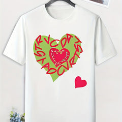 Men's Heart Print T shirt Active Stretch Breathable Tee