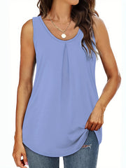 Ruched Tank Top Summer Sleeveless Crew Neck Casual Top