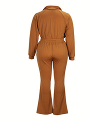 Solid Long Sleeve Top & Flared Leg Pants Set