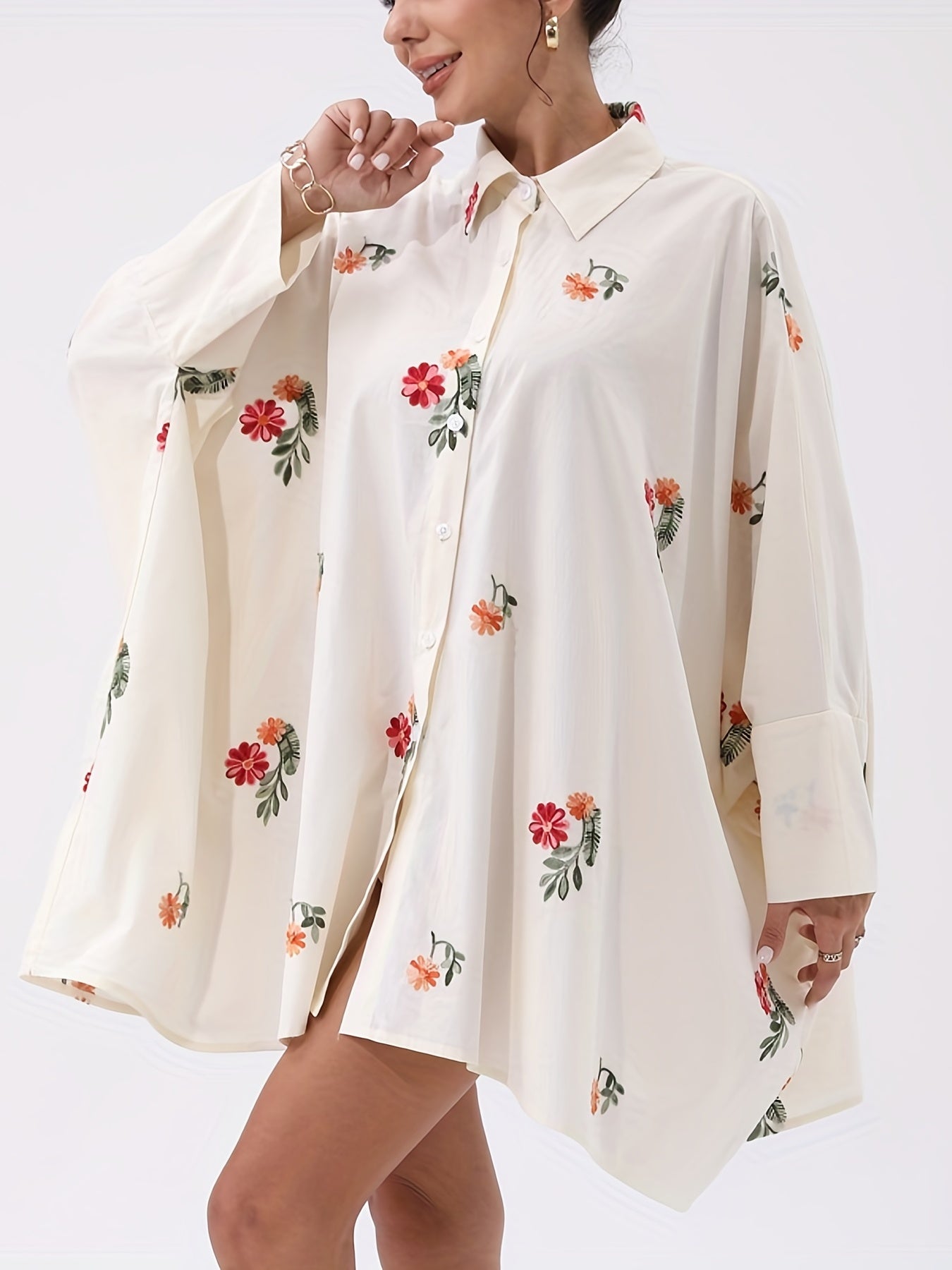 Sunflower Print Long Sleeve Casual Blouse