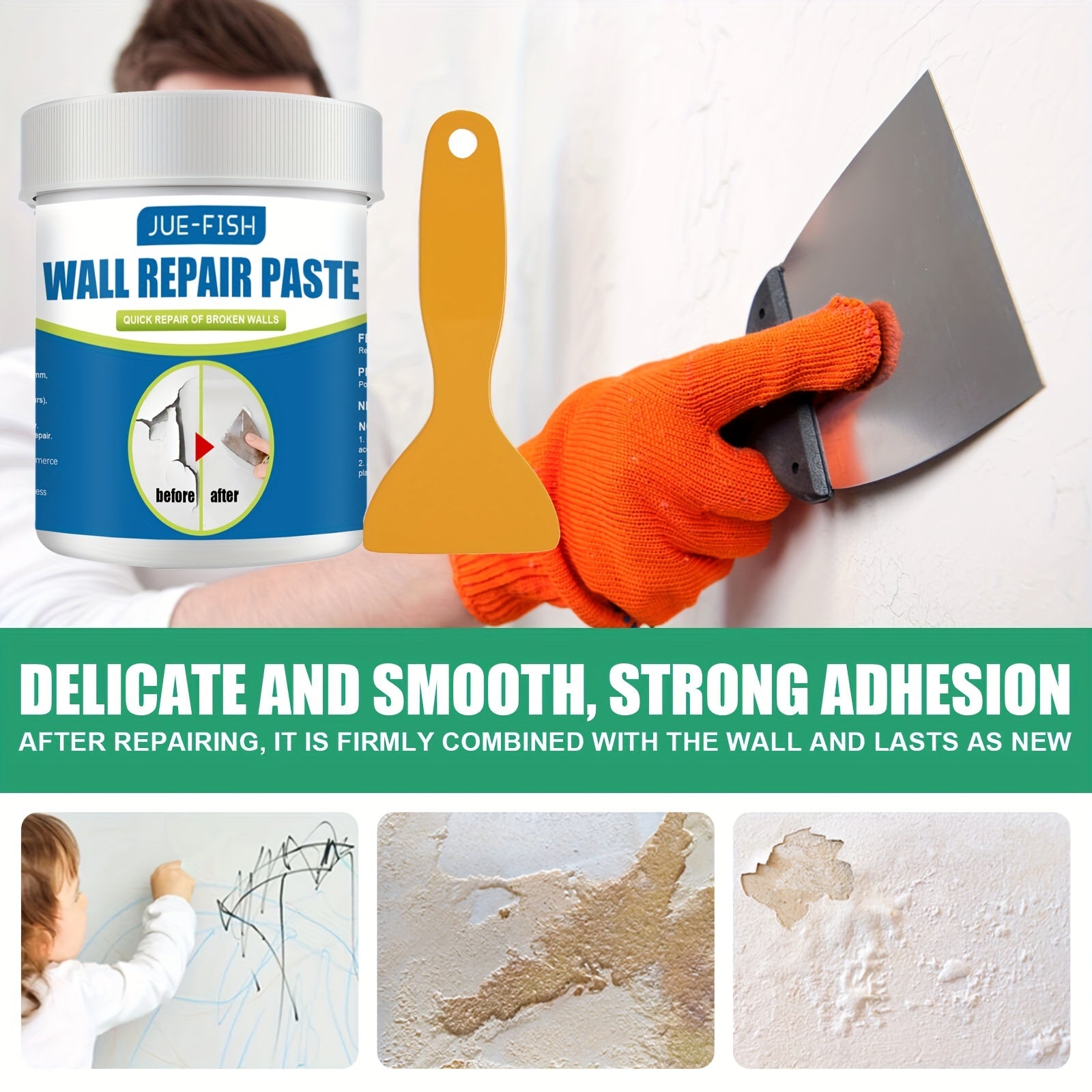 Moisture Resistant Wall Repair Paste for Stains, Cracks - 1pc