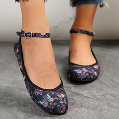 Women's Butterfly Ballet Shoes Buckle Strap Flat Lightweight Dancing Shoes