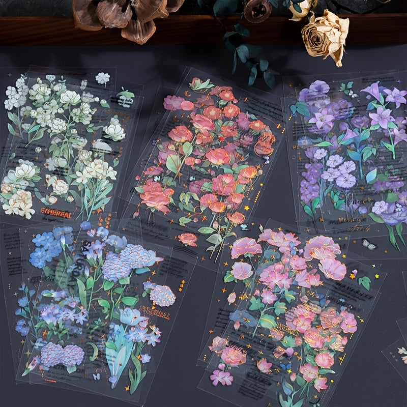 4-Piece Set PET Gilded Flower Stickers Retro Hand Ledger Stickers