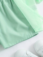 3 Pcs Ultra Thin Long Sleeve Semi Sheer Top & Cami Crop Top & Shorts Set