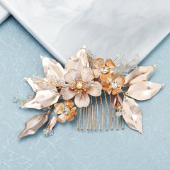 Flower Charm Hair Comb Rhinestone & Pearl Bridal Hair Pin