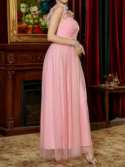 Mesh Ruffle Trim Maxi Bridesmaid Cami Dress