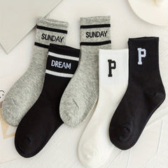 Boys Kids Letter P Print Socks Cotton Warm Crew Socks Children's Socks