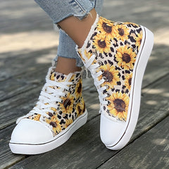 Sunflower Leopard Print Canvas High Top Sneakers