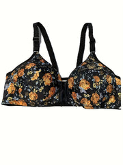 Floral Print Push Up Bra Front Buckle Women's Lingerie