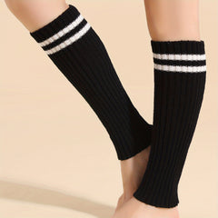 Striped Knitted Leg Warmers Knee High Socks Women's Stockings