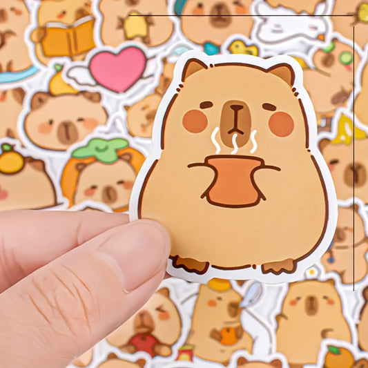 50 Adorable Capybara Cartoon Stickers with Fun Accessories Self Adhesive Decals
