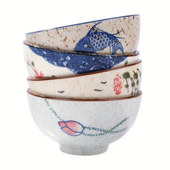 4 Ceramic Rice Bowls 10-14 Oz Microwave Safe Round Bowls for Soup Rice