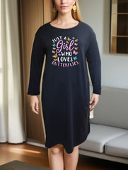 Butterfly Graphic Long Sleeve Lounge Dress