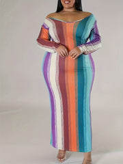 Colorblock Long Sleeve Maxi Bodycon Dress