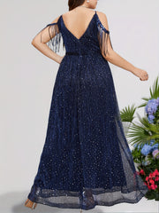 Sequin Fringe Trim V Neck Bridesmaid Dress