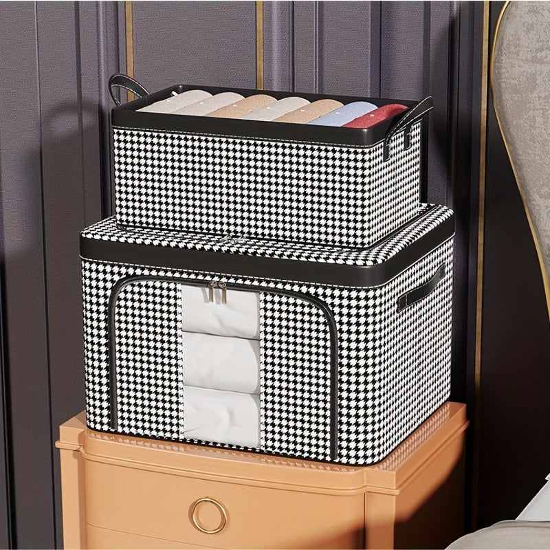 Houndstooth Pattern Clothes Storage Box Organizer