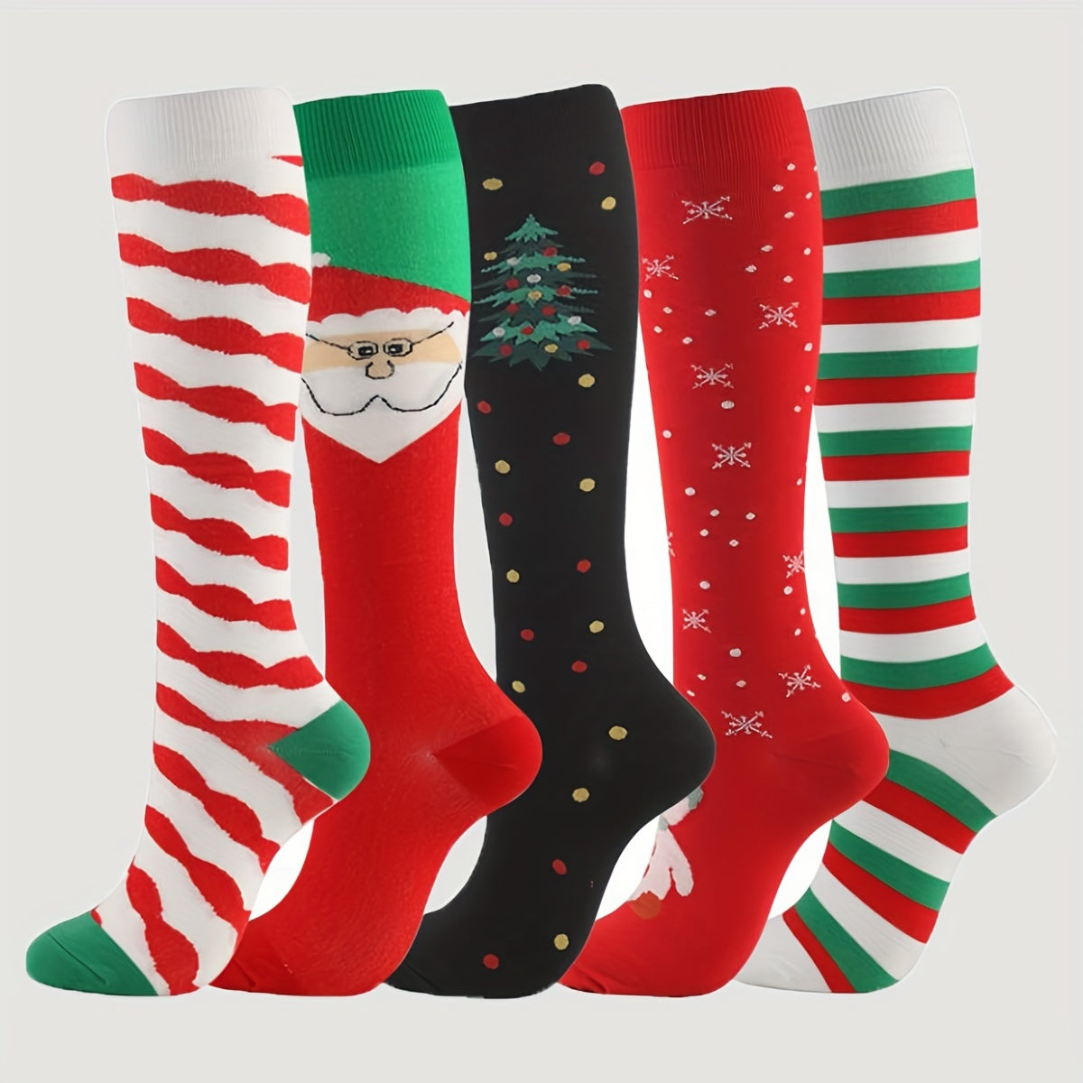 5 Pairs Christmas Stockings Santa Claus Tree Snowflake Pattern