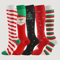 5 Pairs Christmas Stockings Santa Claus Tree Snowflake Pattern
