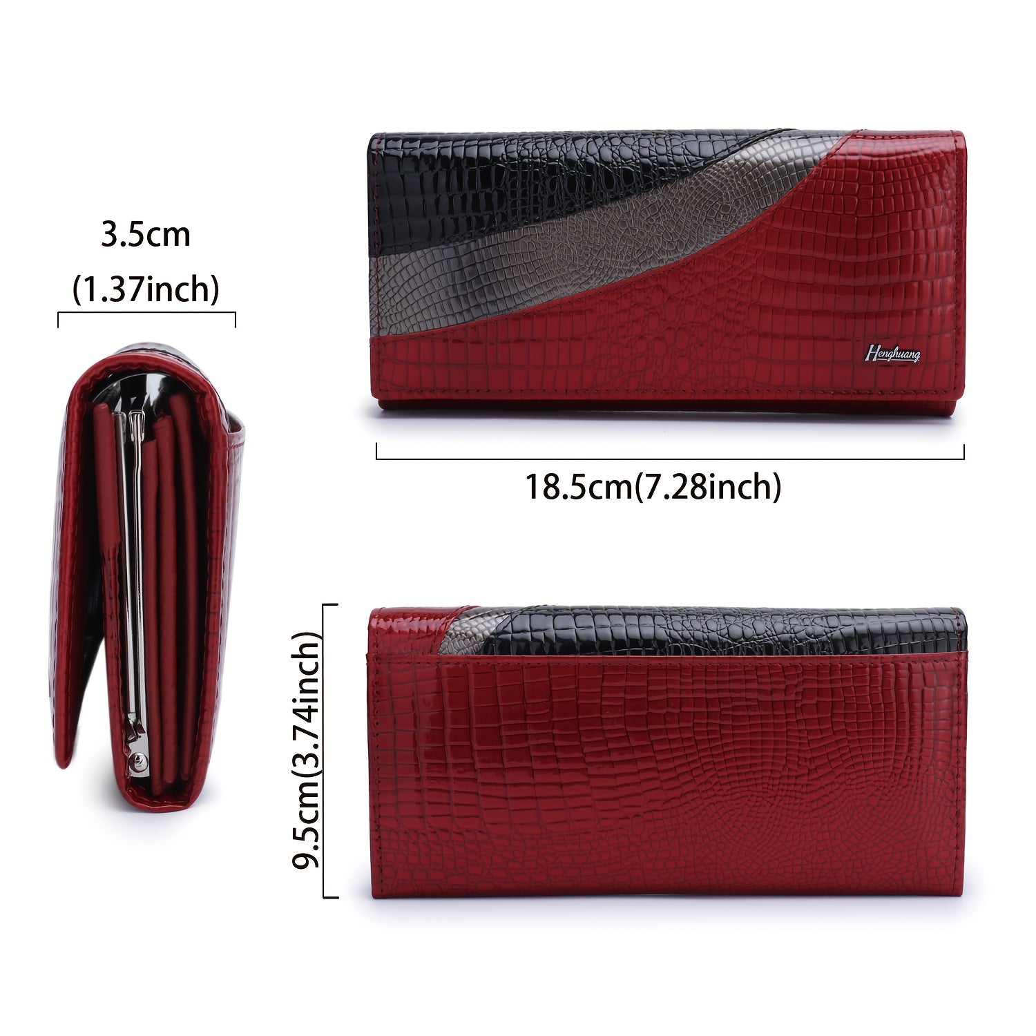 Crocodile Pattern Leather Wallet Double Fold Snap Zip Pocket