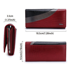 Crocodile Pattern Leather Wallet Double Fold Snap Zip Pocket