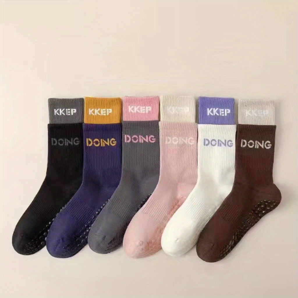 6 Pairs Letter Print Non-Slip Sports Socks for Women