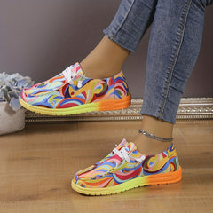 Women's Abstract Pattern Canvas Lace-Up Low Top Slip-On Shoes