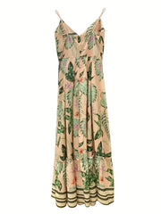 Vintage Plants Print Maxi Dress Sleeveless Cami