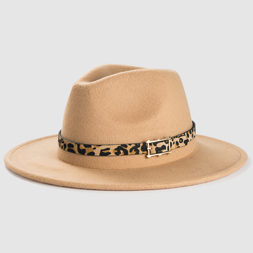 Men's Leopard Print Woolen Felt Hat with Decoration