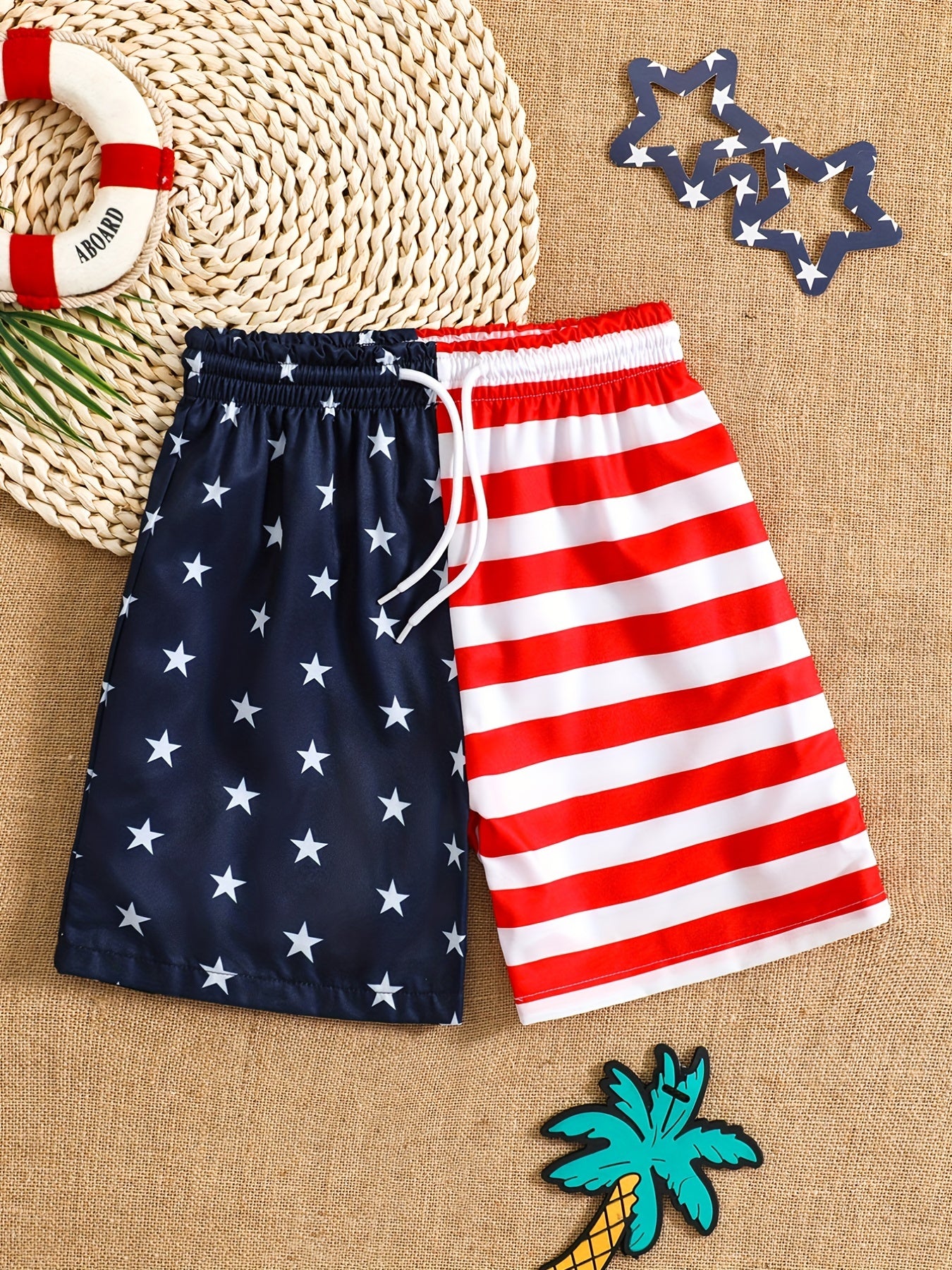 Boys Star Striped Digital Print Swimming Beach Shorts Kids Clothes