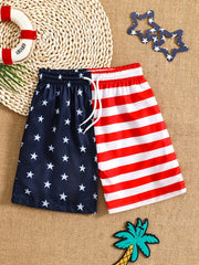 Boys Star Striped Digital Print Swimming Beach Shorts Kids Clothes