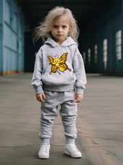 OERYUI Butterfly Print Hoodies Pants Set for Kids Spring Fall