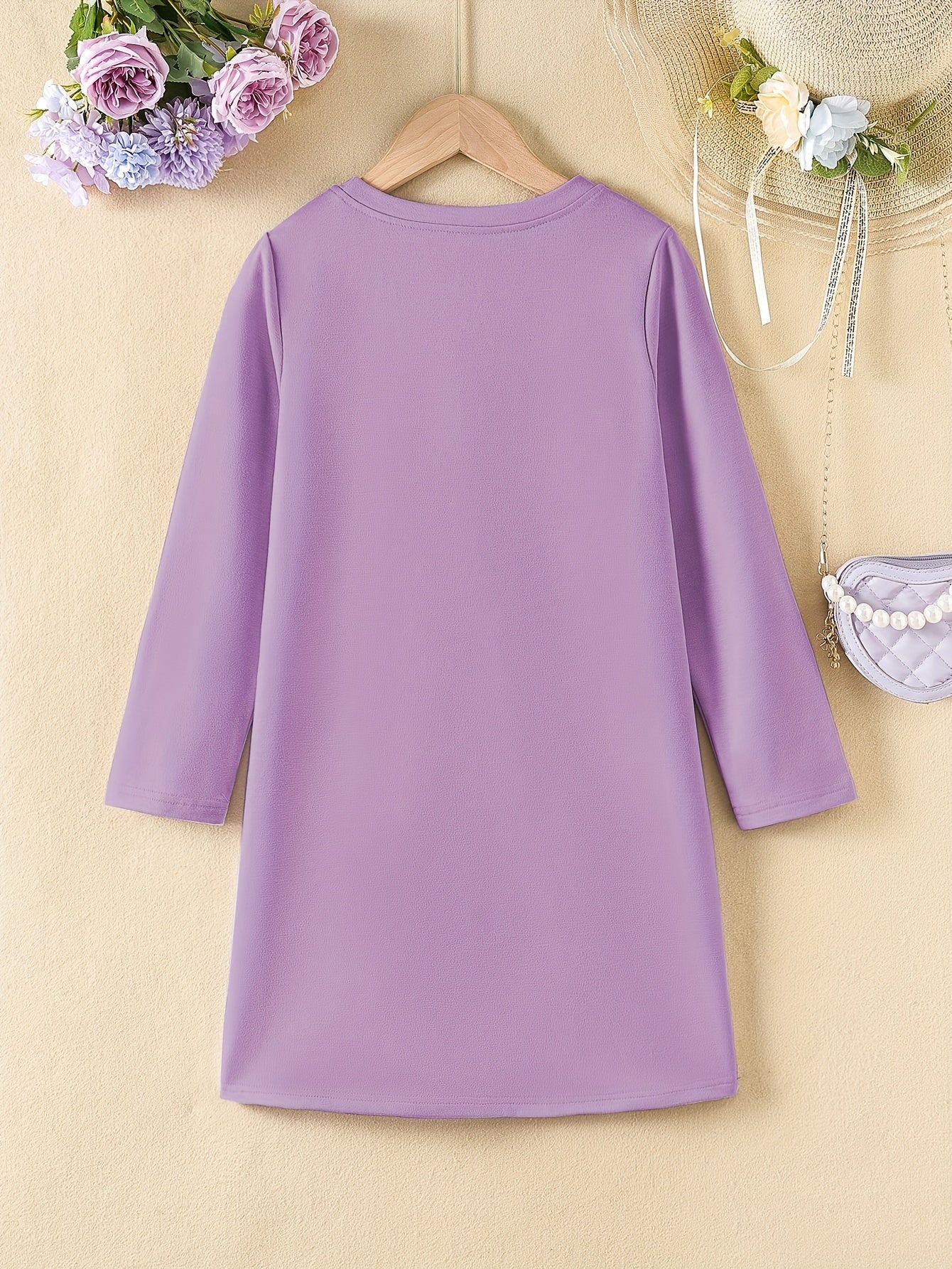 Girls' Heart Print Long Sleeve Dress for Spring Fall