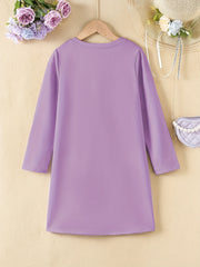 Girls' Heart Print Long Sleeve Dress for Spring Fall