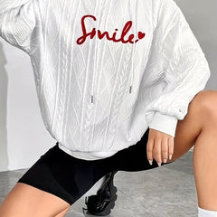 Smile Print Crew Neck Pullover Sweatshirt Casual Long Sleeve Sweatshirt
