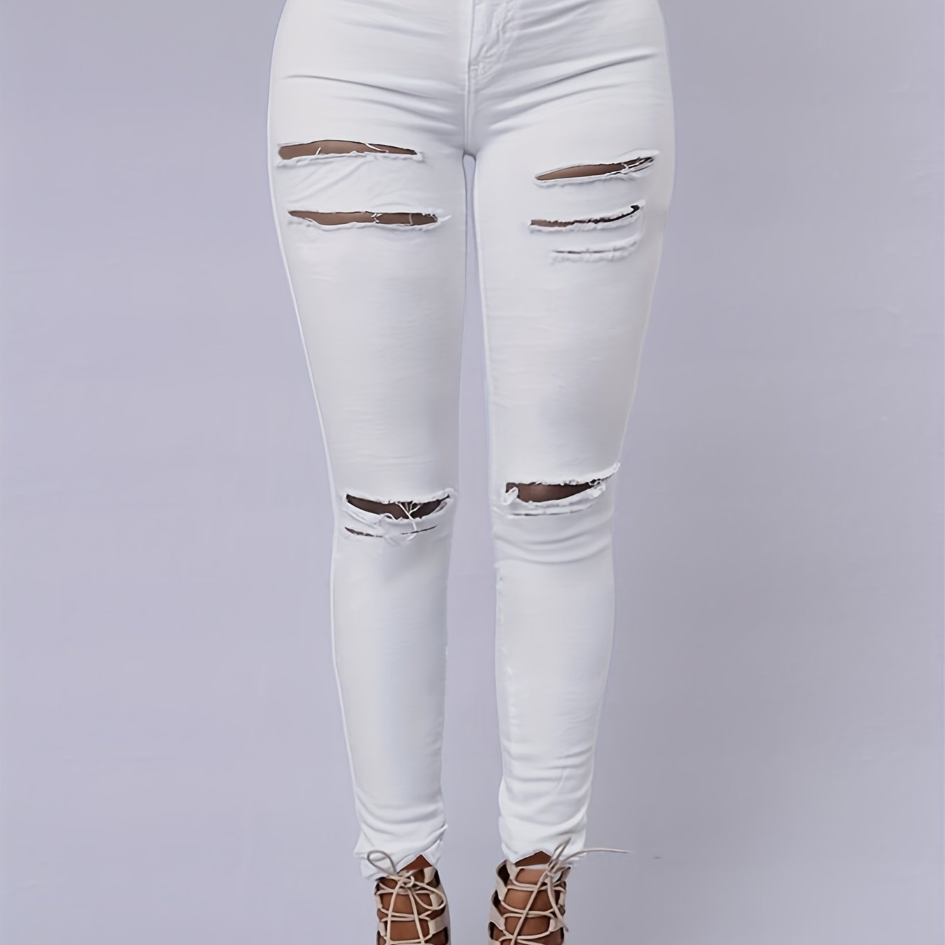 Casual Ripped Button Fly Skinny Jeans