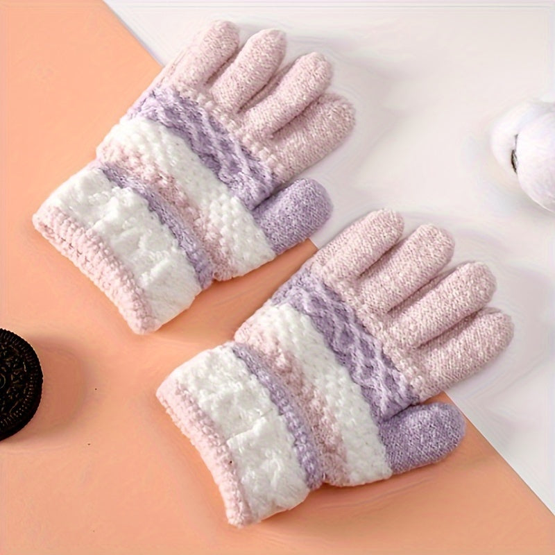Striped Knitted Skiing Gloves for Winter