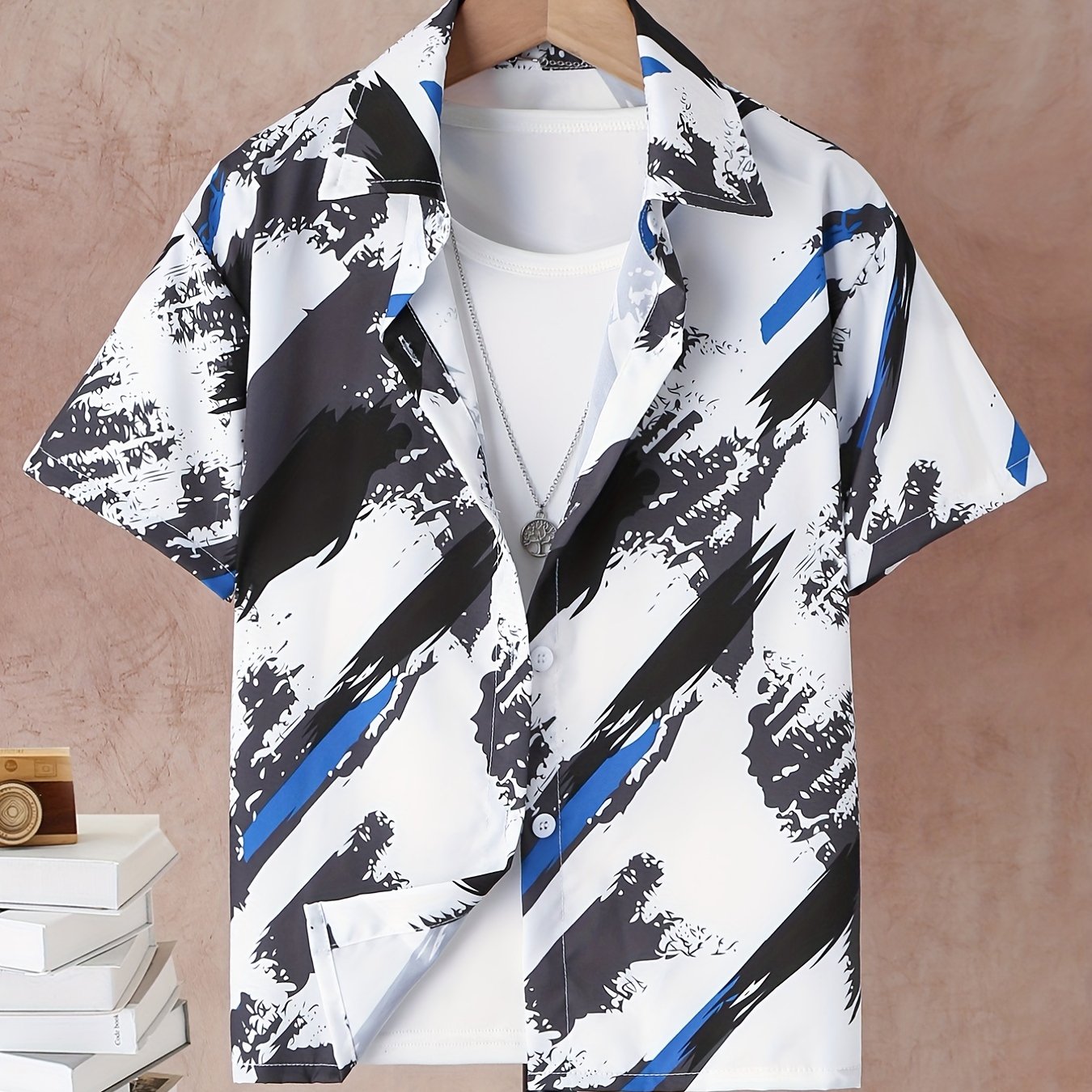 Boys Graffiti Print Button Down Short Sleeve Shorts